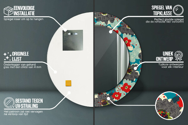 Miroir rond avec décoration Motif de fleurs rétro