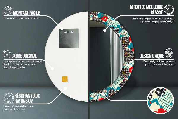 Miroir rond avec décoration Motif de fleurs rétro