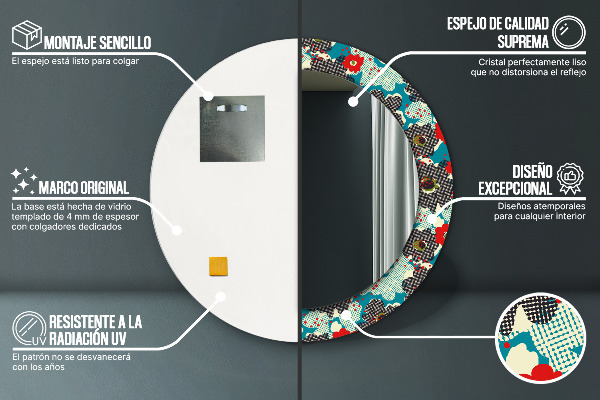 Miroir rond avec décoration Motif de fleurs rétro