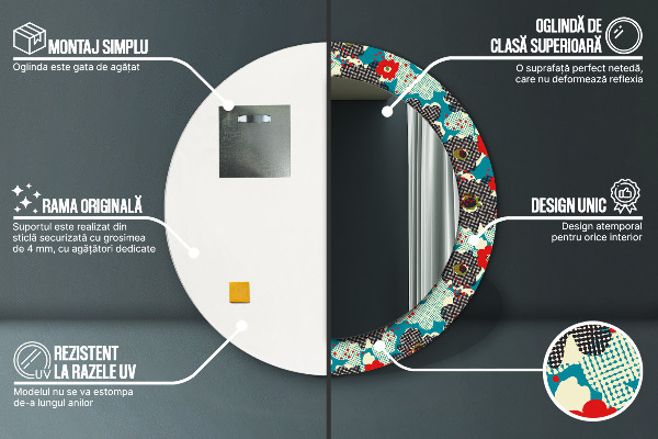 Miroir rond avec décoration Motif de fleurs rétro