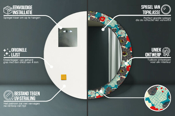 Miroir rond avec décoration Motif de fleurs rétro