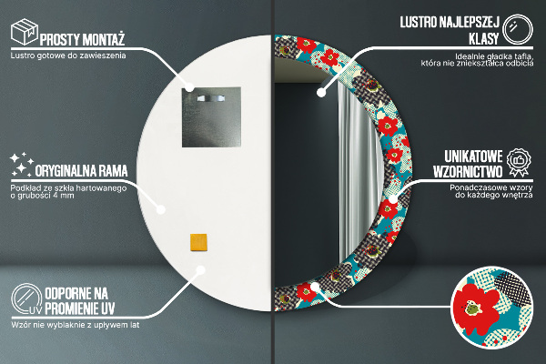 Miroir rond avec décoration Motif de fleurs rétro