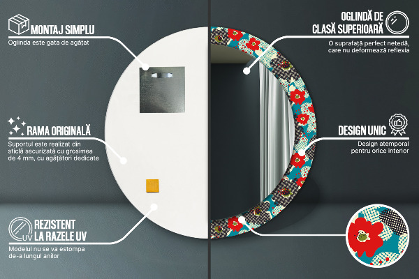 Miroir rond avec décoration Motif de fleurs rétro