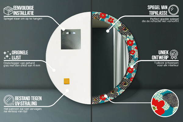 Miroir rond avec décoration Motif de fleurs rétro