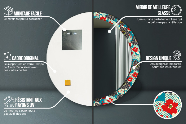 Miroir rond avec décoration Motif de fleurs rétro
