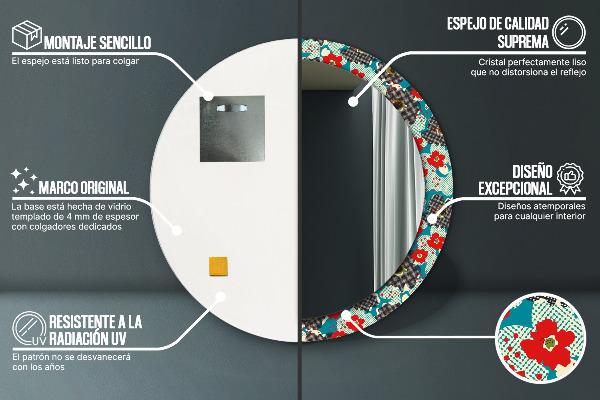 Miroir rond avec décoration Motif de fleurs rétro