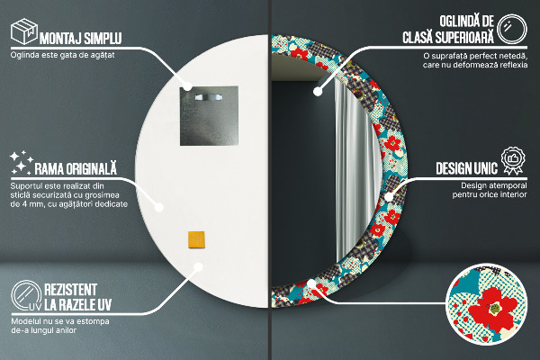 Miroir rond avec décoration Motif de fleurs rétro