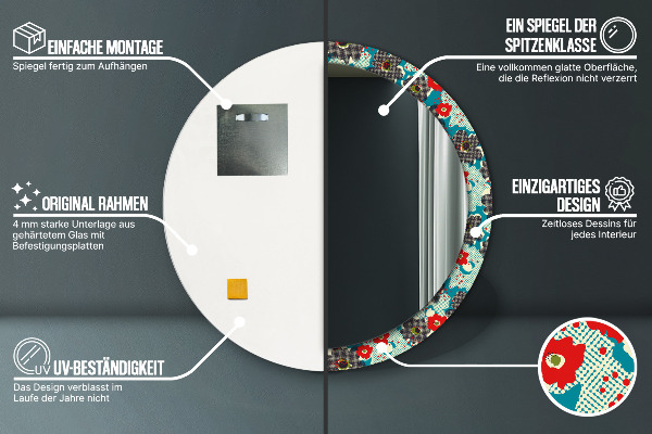 Miroir rond avec décoration Motif de fleurs rétro