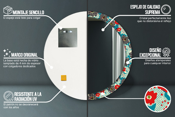 Miroir rond avec décoration Motif de fleurs rétro