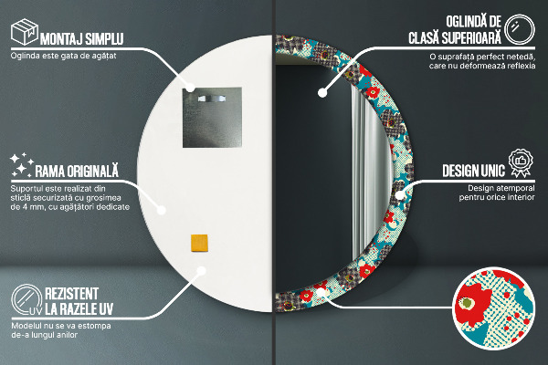 Miroir rond avec décoration Motif de fleurs rétro