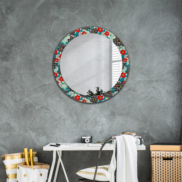 Miroir rond avec décoration Motif de fleurs rétro