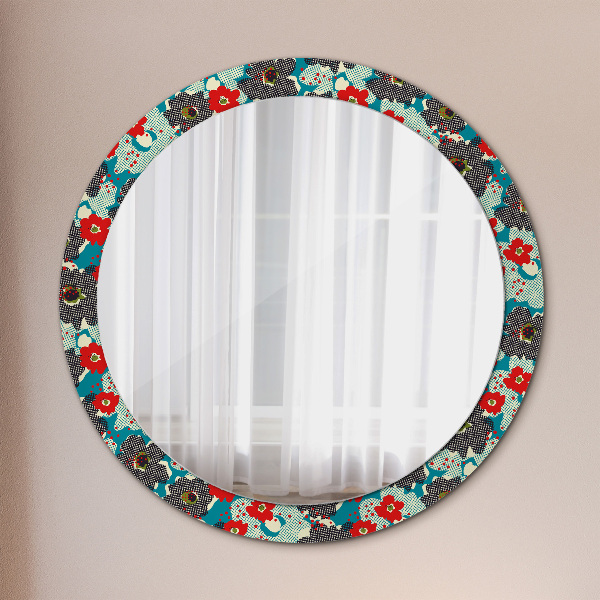 Miroir rond avec décoration Motif de fleurs rétro