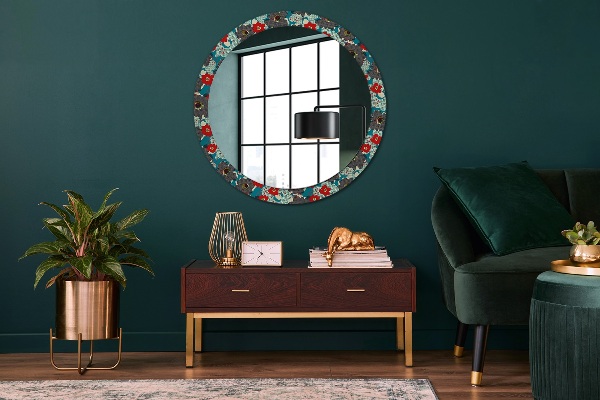 Miroir rond avec décoration Motif de fleurs rétro