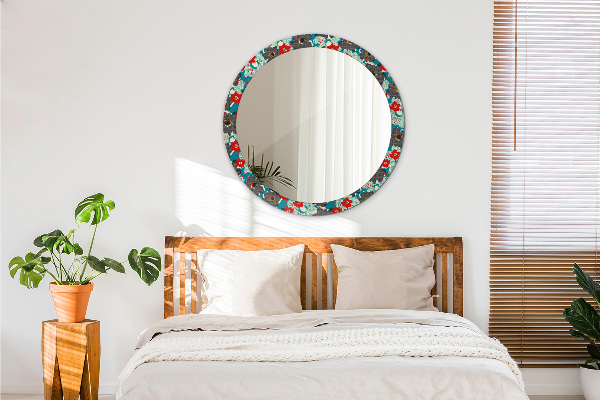 Miroir rond avec décoration Motif de fleurs rétro
