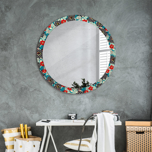 Miroir rond avec décoration Motif de fleurs rétro