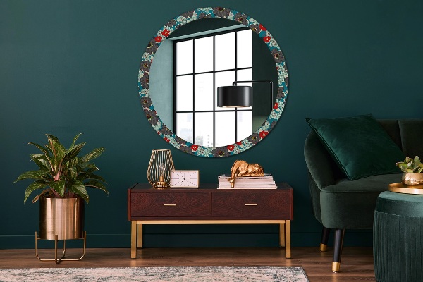 Miroir rond avec décoration Motif de fleurs rétro