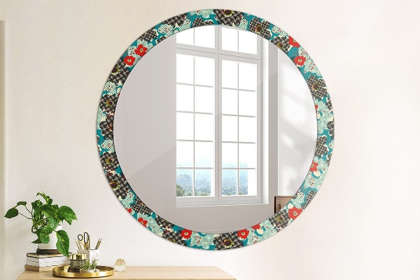 Miroir rond avec décoration Motif de fleurs rétro