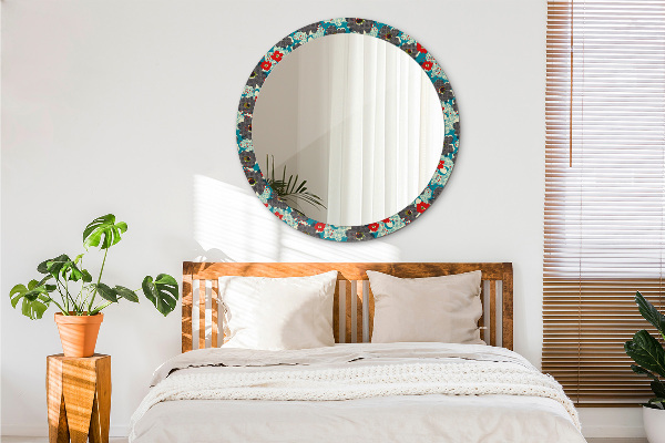 Miroir rond avec décoration Motif de fleurs rétro