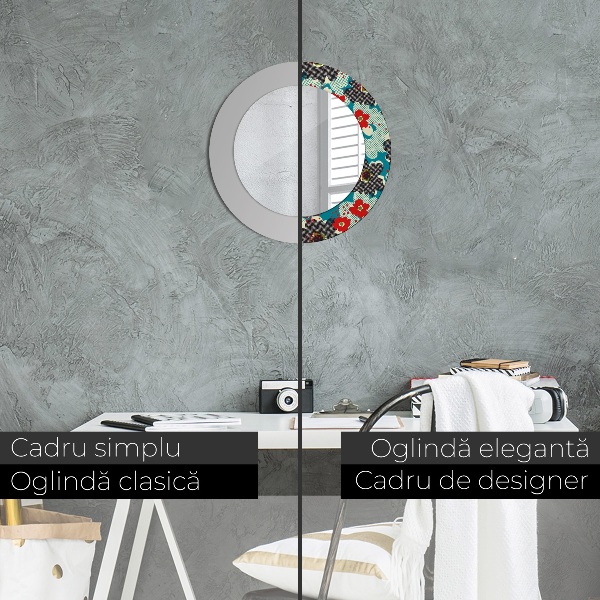 Miroir rond avec décoration Motif de fleurs rétro