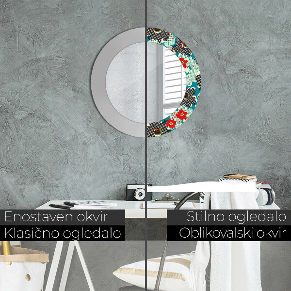 Miroir rond avec décoration Motif de fleurs rétro