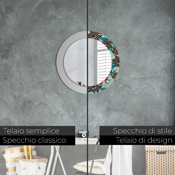 Miroir rond avec décoration Motif de fleurs rétro