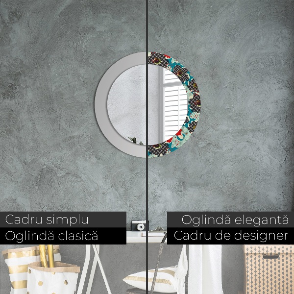 Miroir rond avec décoration Motif de fleurs rétro