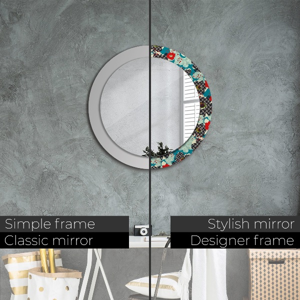 Miroir rond avec décoration Motif de fleurs rétro