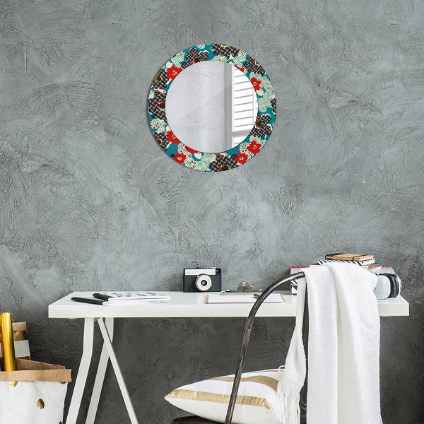 Miroir rond avec décoration Motif de fleurs rétro
