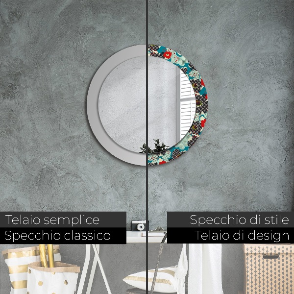 Miroir rond avec décoration Motif de fleurs rétro
