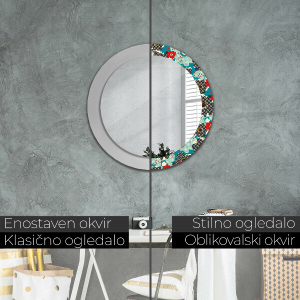 Miroir rond avec décoration Motif de fleurs rétro