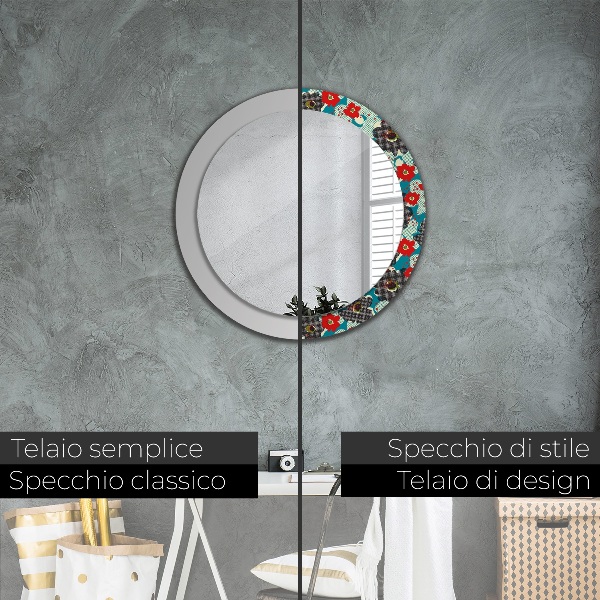 Miroir rond avec décoration Motif de fleurs rétro