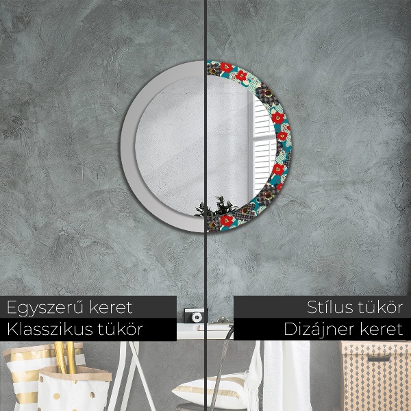 Miroir rond avec décoration Motif de fleurs rétro