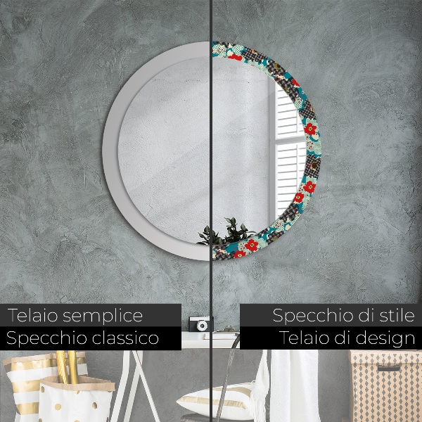 Miroir rond avec décoration Motif de fleurs rétro