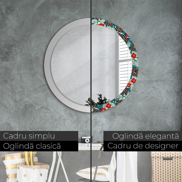 Miroir rond avec décoration Motif de fleurs rétro