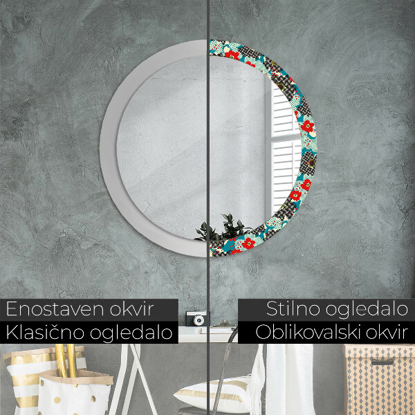 Miroir rond avec décoration Motif de fleurs rétro