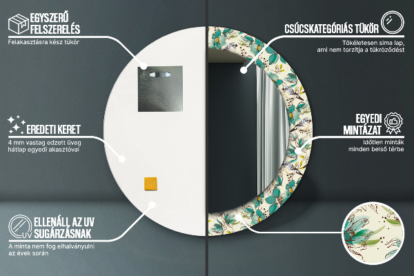 Miroir rond avec décoration Fleurs et oiseaux