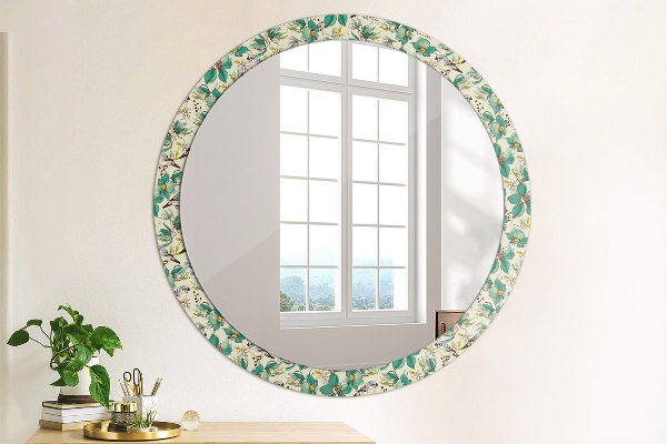 Miroir rond avec décoration Fleurs et oiseaux