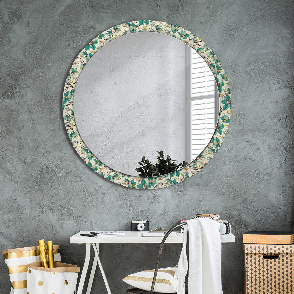 Miroir rond avec décoration Fleurs et oiseaux