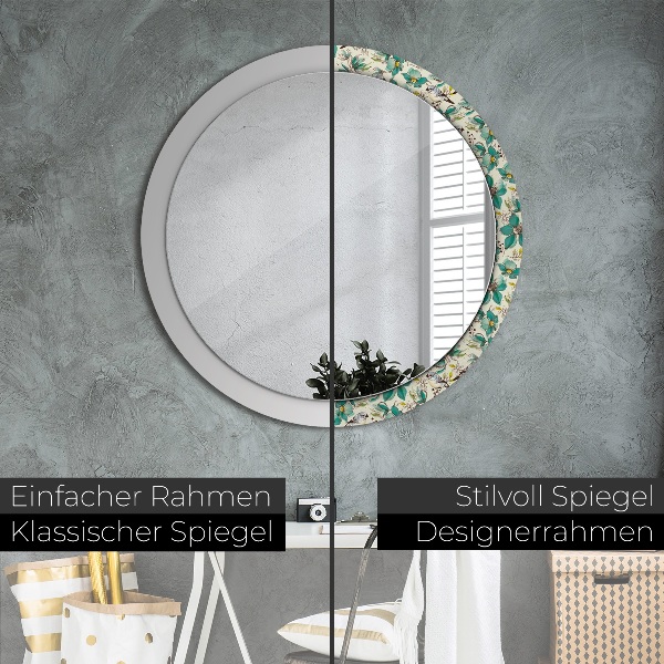 Miroir rond avec décoration Fleurs et oiseaux