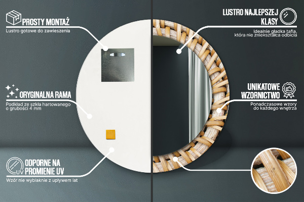 Miroir rond avec décoration Tresse naturelle