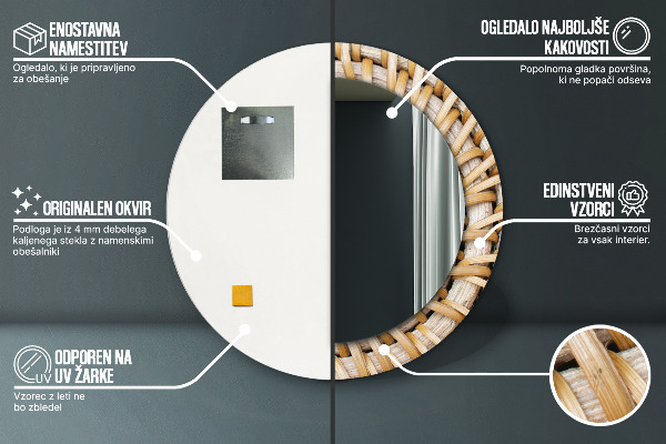 Miroir rond avec décoration Tresse naturelle