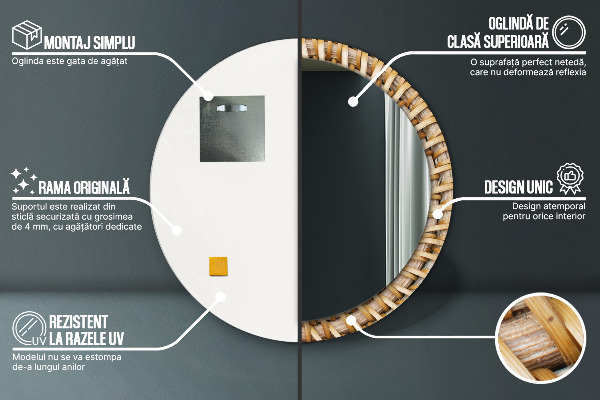 Miroir rond avec décoration Tresse naturelle