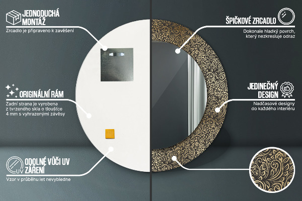 Miroir rond avec décoration Ornements dorés