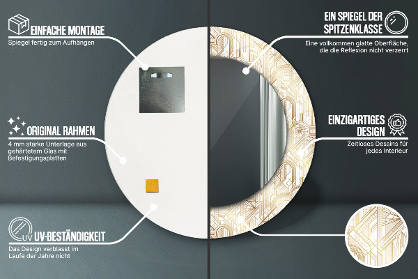 Miroir rond imprimé Composition art déco