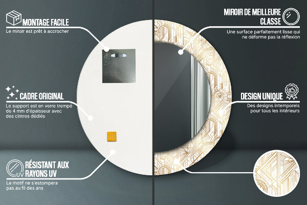 Miroir rond imprimé Composition art déco