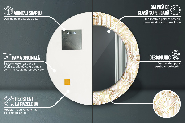 Miroir rond imprimé Composition art déco