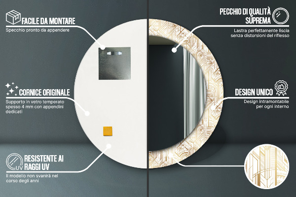 Miroir rond imprimé Composition art déco