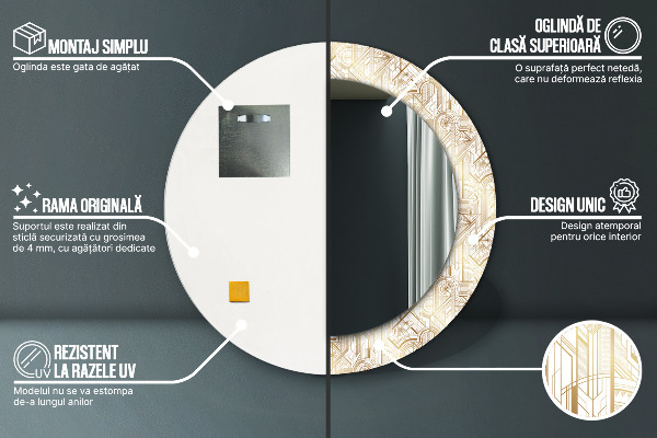 Miroir rond imprimé Composition art déco