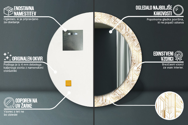 Miroir rond imprimé Composition art déco
