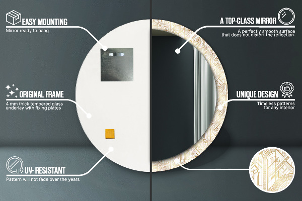 Miroir rond imprimé Composition art déco